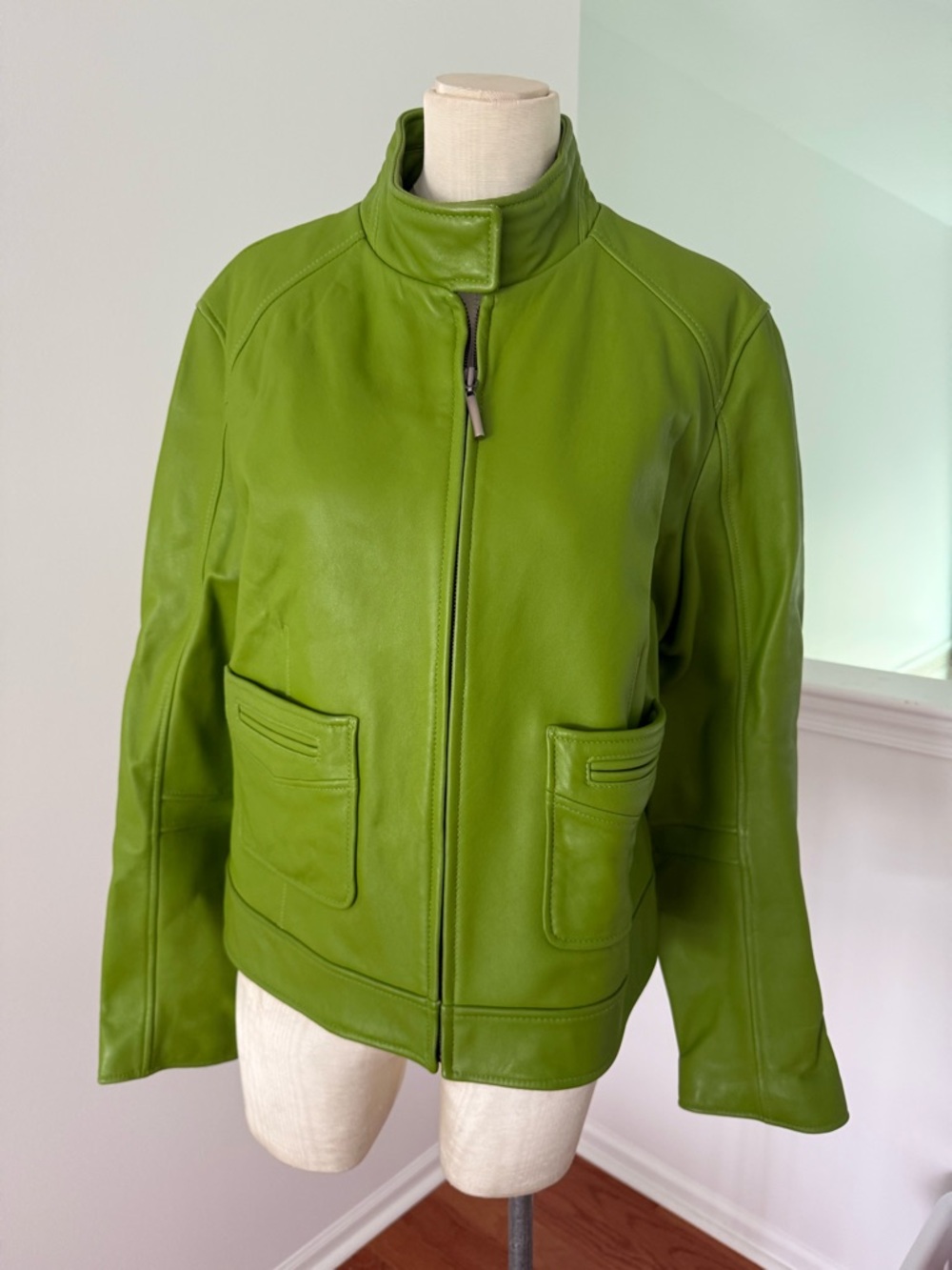 Dana Buchman Bright Green Leather Zip-Front Jacket